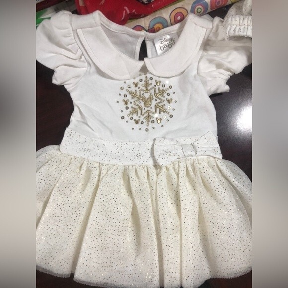 Disney Baby Sz 9-12 Mickey Mouse Holiday White Snowflake Bodysuit Tutu Skirt Bow - Picture 4 of 11